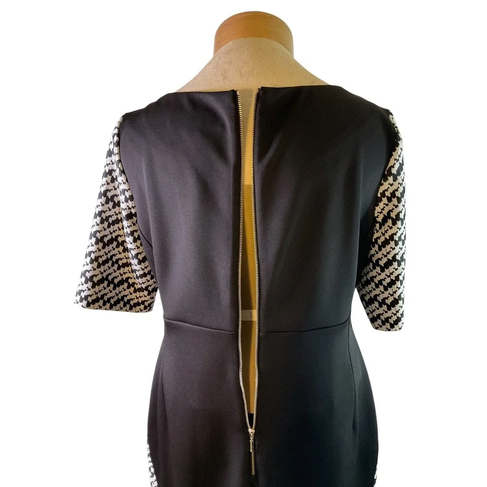 Karl Lagerfeld Paris Houndstooth Sheath Women's Dress Black White Zipper Size 16 - Picture 12 of 13